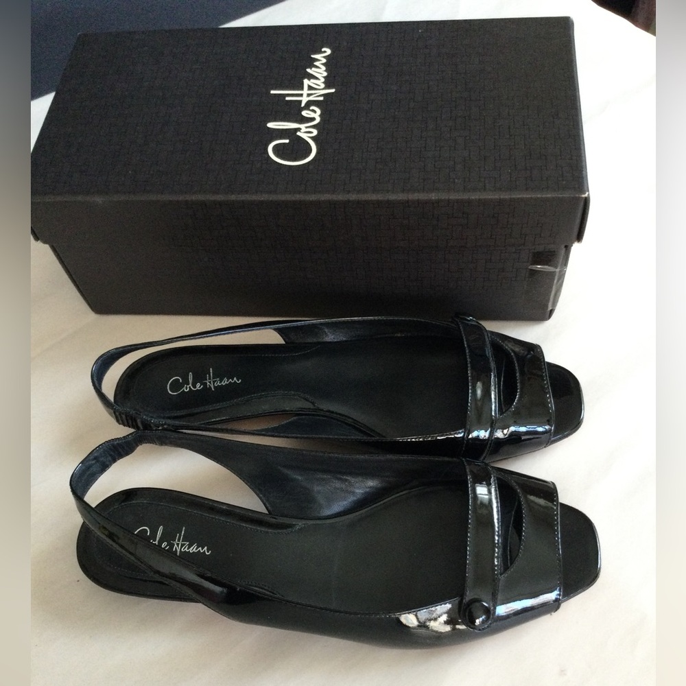 Cole Haan Black Patent Slingback Peep-Toe